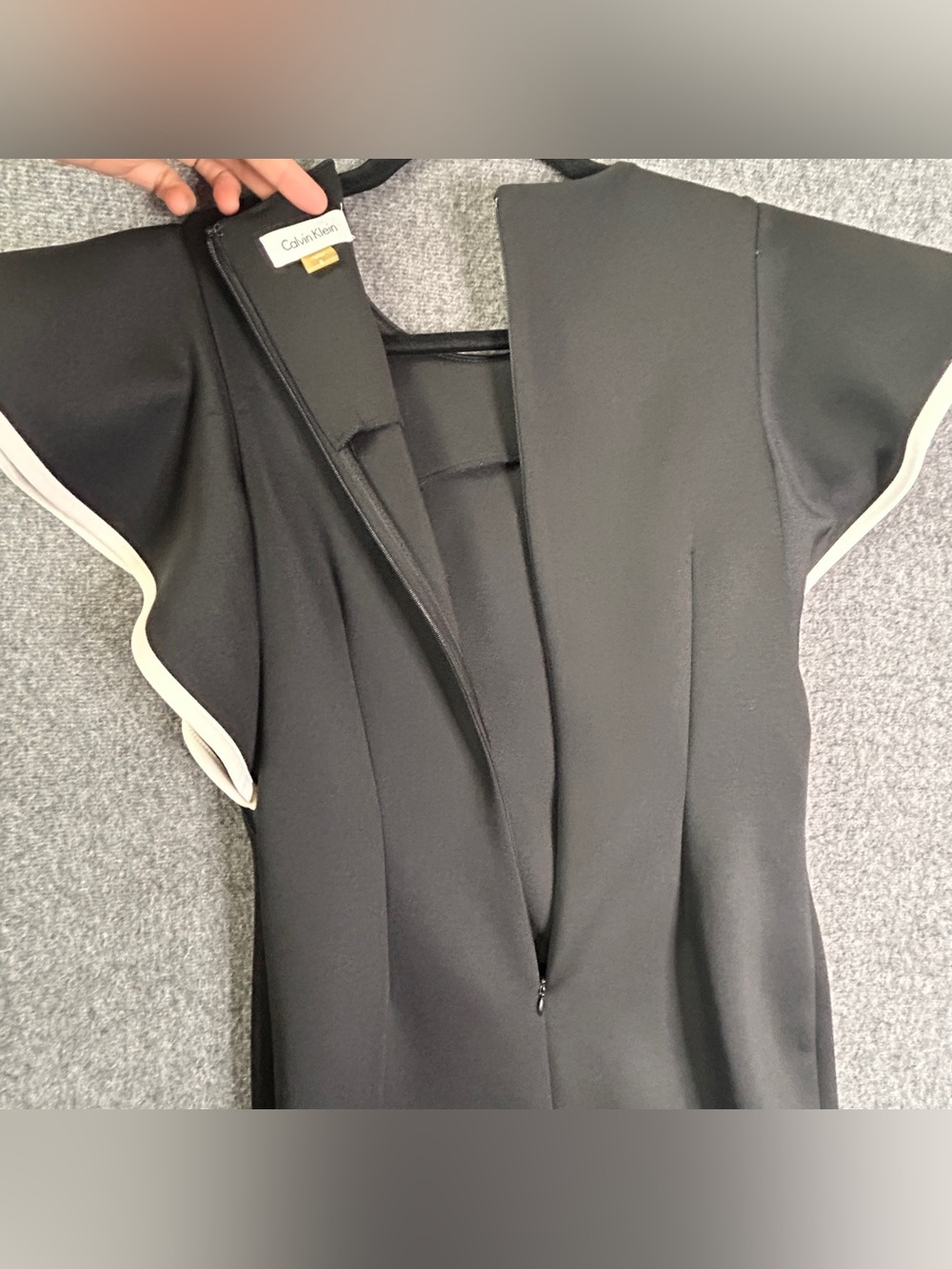 Calvin Klein Dress Womens 8 Black Flutter Sleeve Ruffle Sheath Work Party - Picture 5 of 11